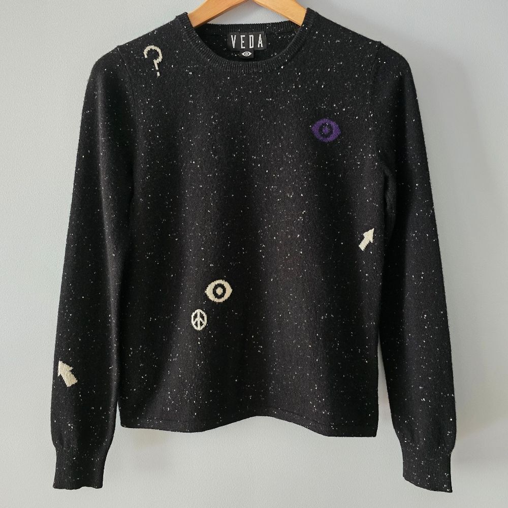 VEDA 100% Cashmere Y2K Symbols Sweater Size XS